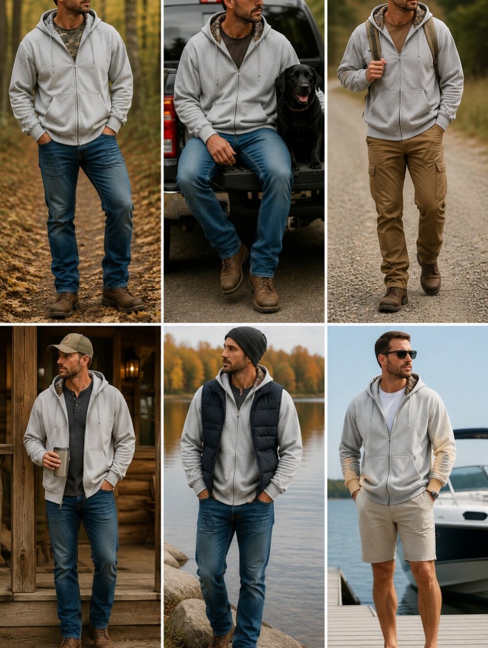 Mossy Oak Men's Gray Zip-Up Hoodie with Camo Lined Hood